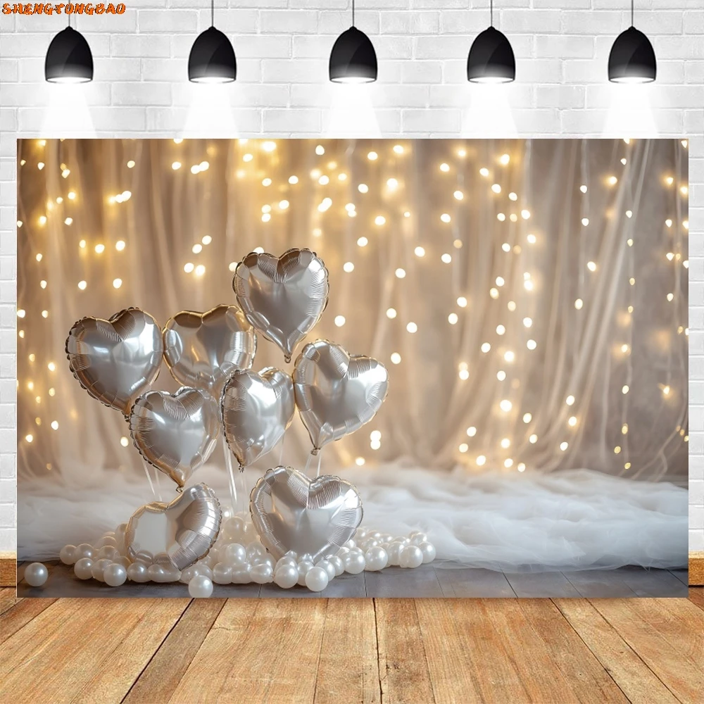 Valentine's Day Photography Background Glitter Spots Rose Love Heart Balloons Romantic Party Couple Portrait Photo Background