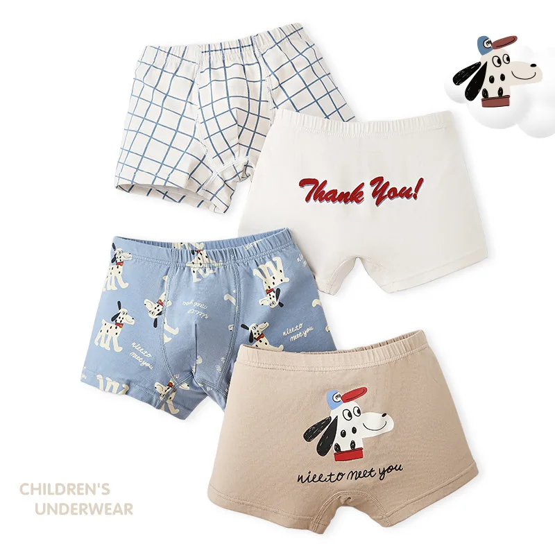 Childrens\' Underwear Boys Cotton Boxers Kids Briefs Panties 4pcs/pack Cartoon Puppy Pattern Shorts Underpants