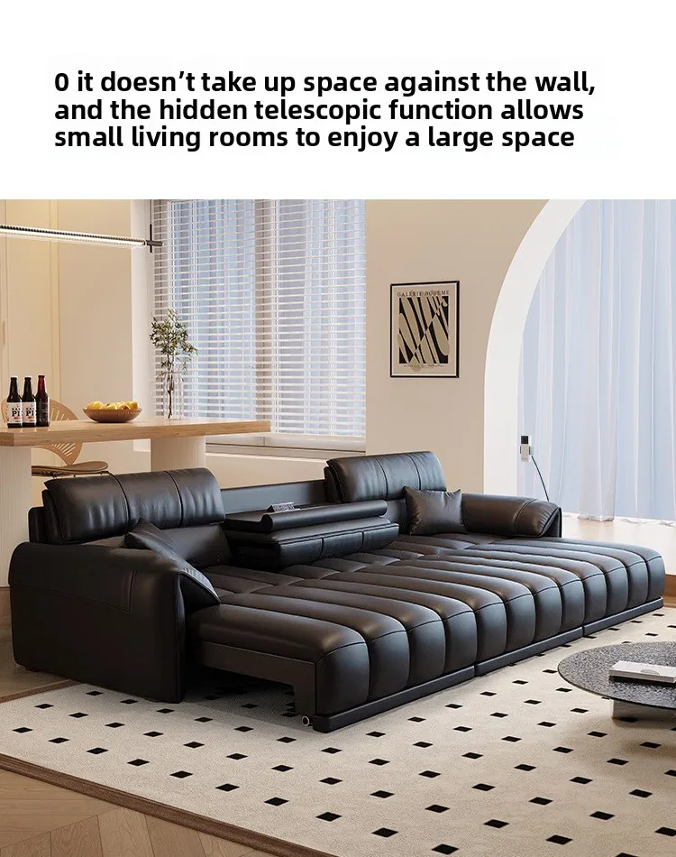LMM living room first layer cowhide size apartment Italian minimalist intelligent straight row leather sofa