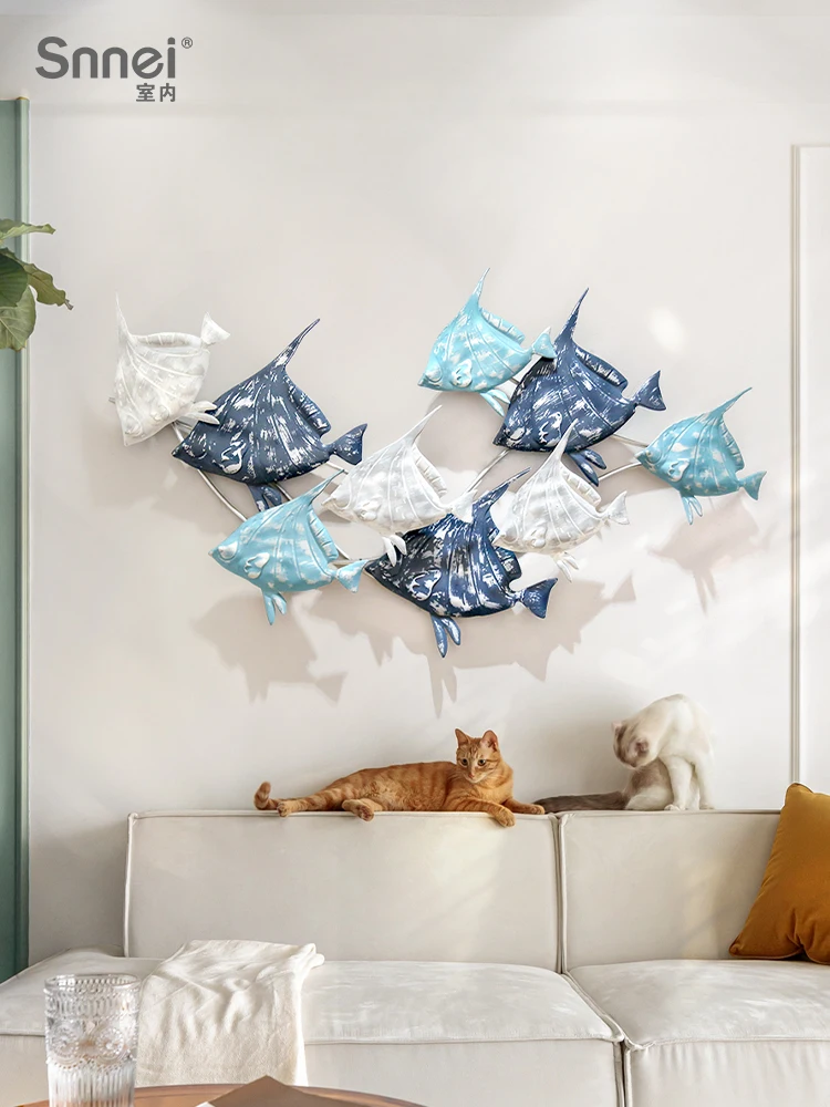 

Wall decoration creative iron wall decoration Wall hanging pieces Group fish three-dimensional wall decoration