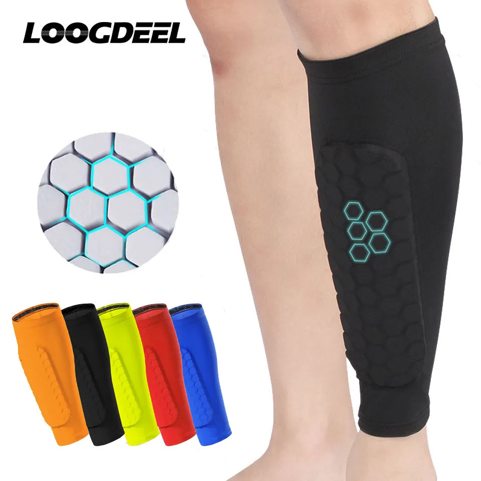 Loogdeel 1 pièces chaussettes de protège-tibia de Football manches avec mousse, manchon de Compression de mollet coussinets en nid d'abeille, Legging de sport et équipement de Football