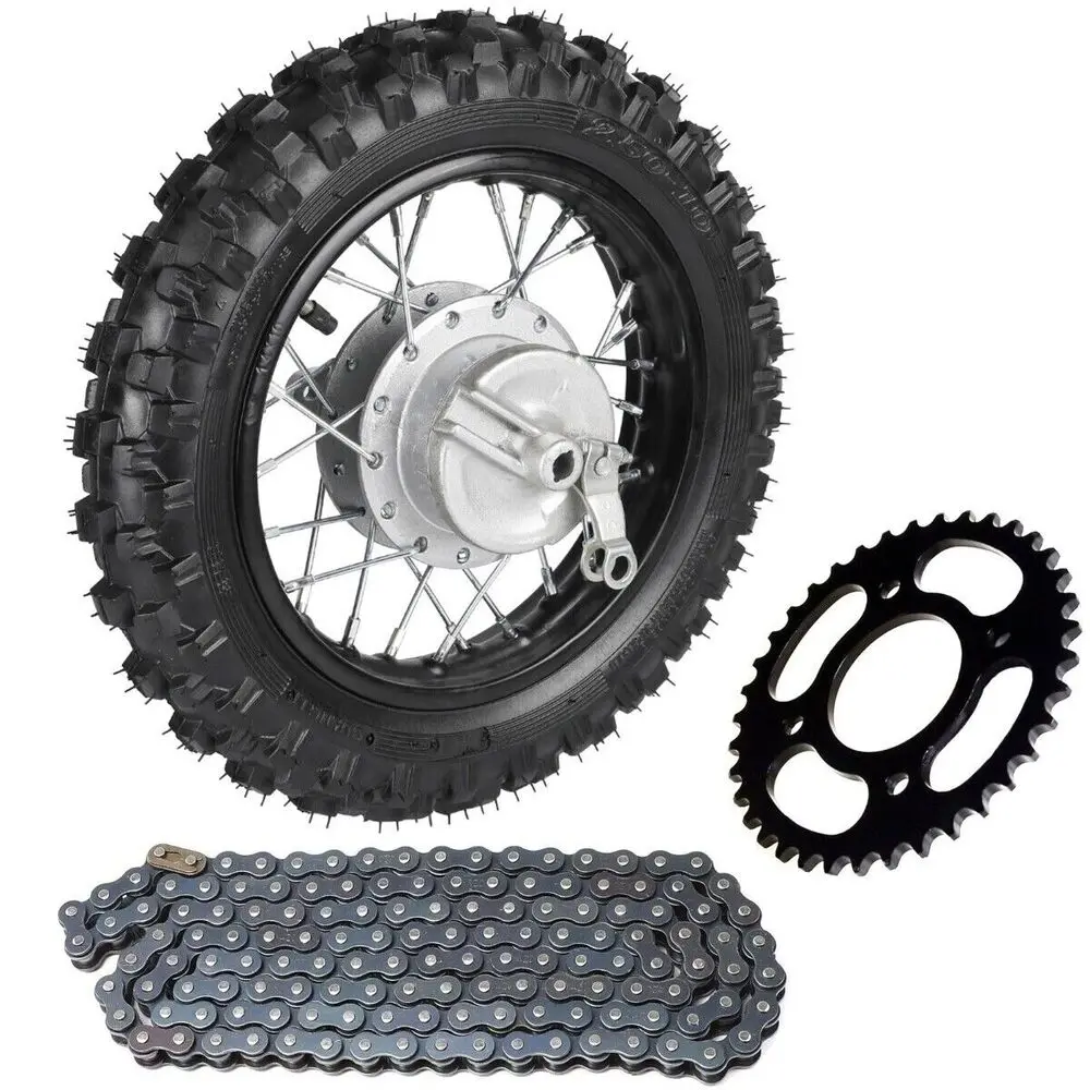 

TDPRO 2.50-10 Rear Wheel Tyre Rim 1.4 x 10 With 12mm Bearing & 420 Sprocket &420 132L Chain for CRF50 Yamaha TTR50 PW50