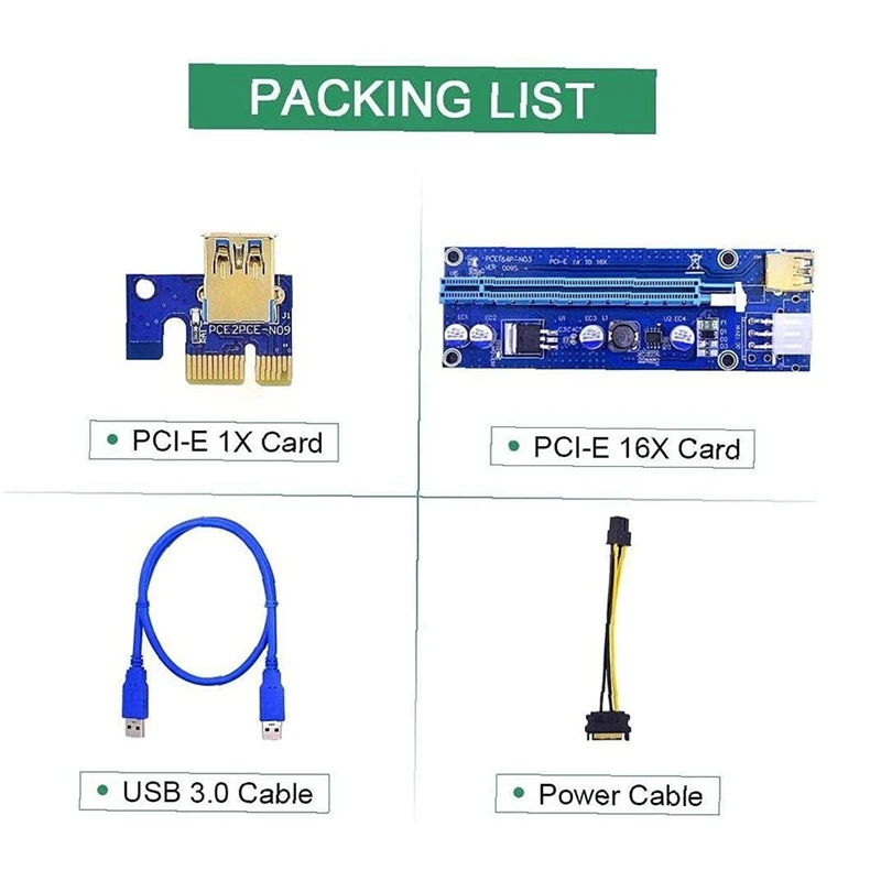 3Pcs PCI-E 1X To 16X Enhanced Powered Riser Adapter Card Blue VER009S Adapter Cable