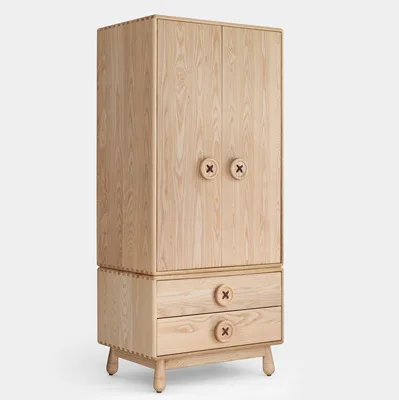 All-Solid Wood Children's , North American White Ash Button Wardrobe, All-Solid Wood Clothing Shaped Storage Cabinet