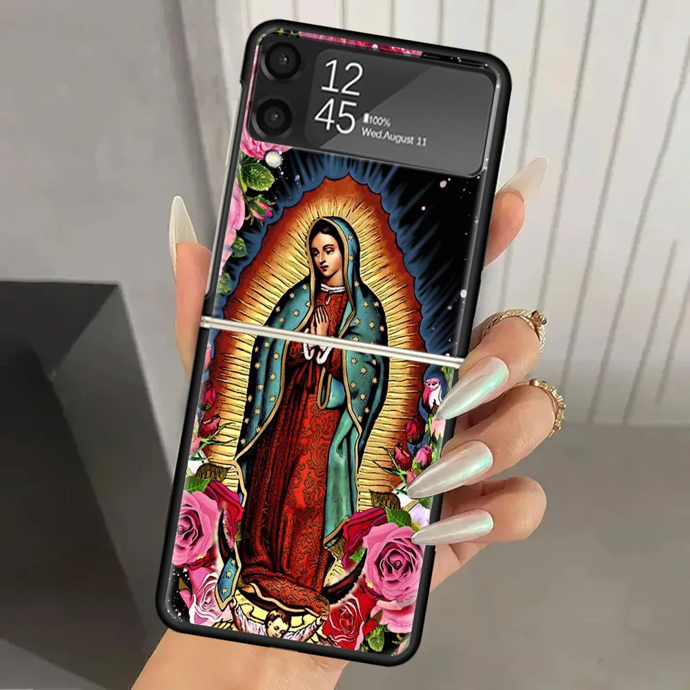 Virgin De Guadalupe Virgen Mary Hard PC Phone Case For Samsung Galaxy Z Flip 6 5 4 3 Black Cover ZFlip6 Flip5 Flip4 5G Foldable