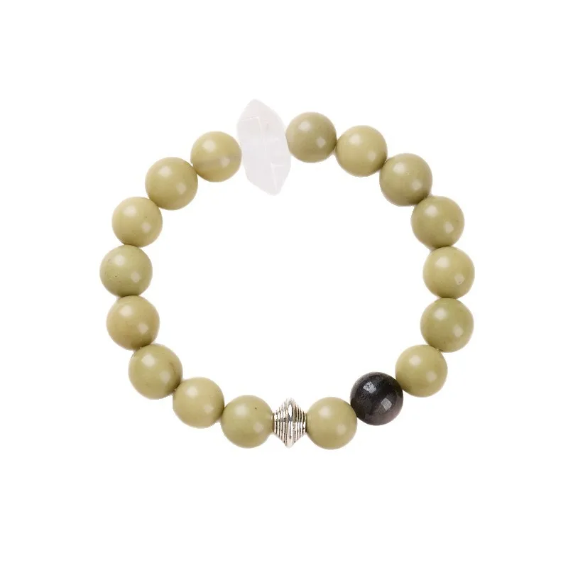 

Ruifan 8MM Natural Avocado Agate&Silver Obsidian Beaded Strand Women Bracelets Vintage Geometric White Crystal Charm Bangle 1558