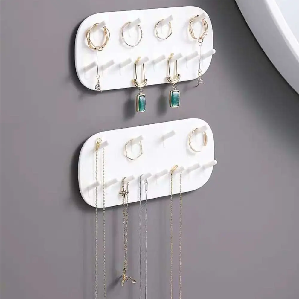 2Pcs Punch-Free Jewelry Storage Rack Wall Mounted Seamless Bangles Display Rack Dual Layer Decorative Sticky Hook Door Back