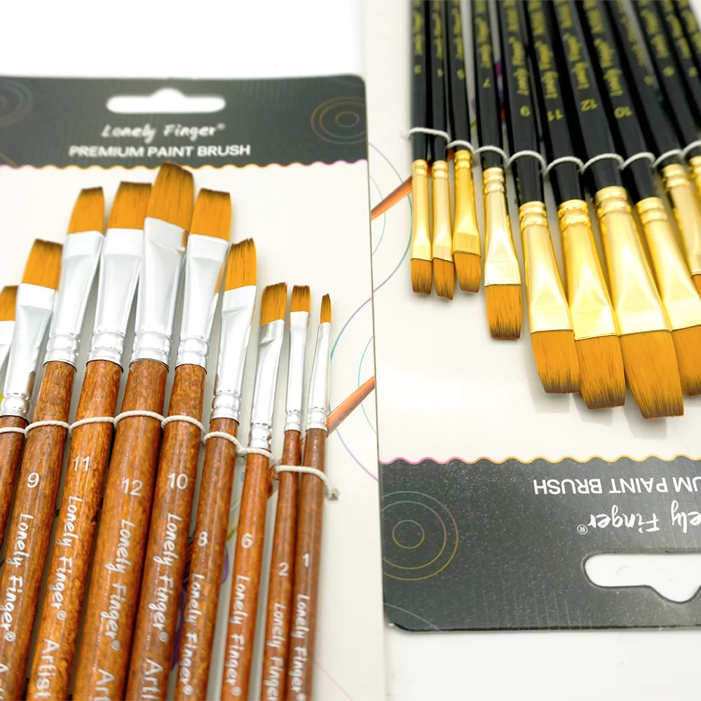 12Pcs Flat Paint Brushes for Acrylic Painting, Synthetic Paint Brushes with Wooden Handle Art Painters for Acrylic, Watercolor,