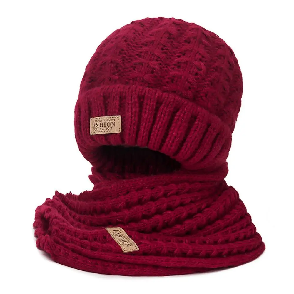 Thick Warm Wrap Hat & Scarf Warm Set Acrylic Blended Cashmer Chunky Knitted Hat Long Windproof Keep Warm Cap For Travel Outdoor