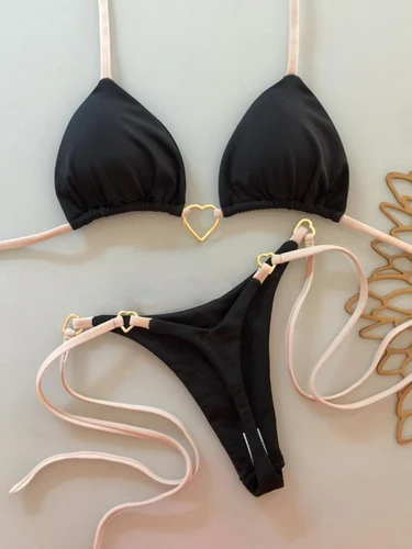 Bikini con Tanga triangular para mujer, traje de baño unicolor con cuello Halter, traje de baño brasileño Sexy, bañadores para mujer, traje de baño para playa 2025