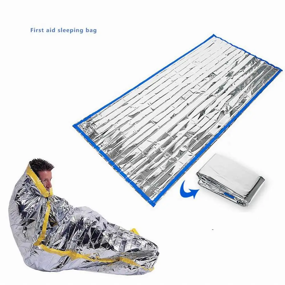 Draagbare Waterdichte Emergency Survival Slaapzak Wandelen Camping Gear Thermische Bivy Zak Ehbo Rescue Kit Mylar Deken