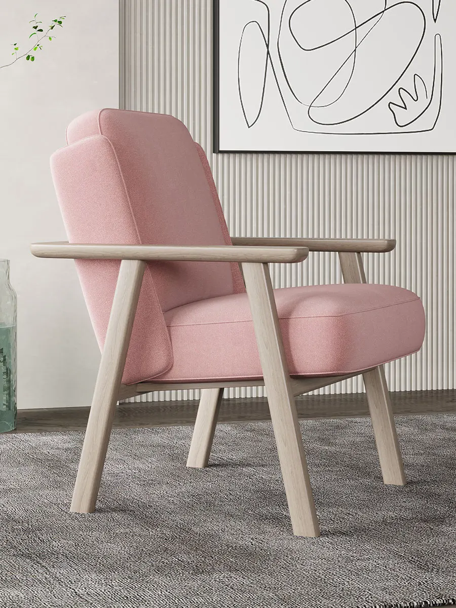 YFY  Single-Seat Sofa Chair Wooden Lounge Chair Lazy Pink Fabric Makeup Chair