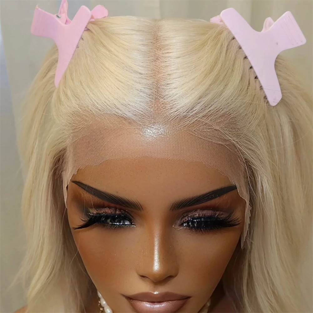 White Blonde Synthetic HD Lace Front Wig Heat Resistant Fiber Wigs Preplucked Hairline Realistic Look Hairline Short Wave  Bob