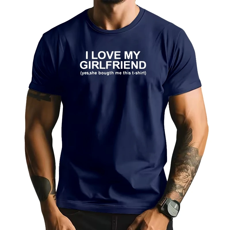 

Забавная футболка «Я люблю свою подругу», мужская хлопковая эстетичная футболка большого размера, хипстерская уличная одежда с буквенным принтом, мужская одежда