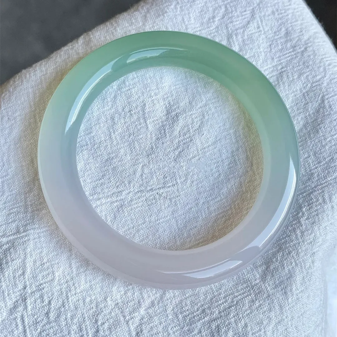 

Oil Cyan Chalcedony Bracelet Ice Transparent Green Agate round Bar Gradient Half Mountain Water Jade