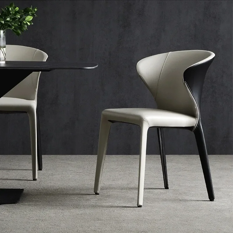 Top-grade Italian light luxury dining chair, two-color leather styling cotton designer chair, hotel cafe leisure negotiation