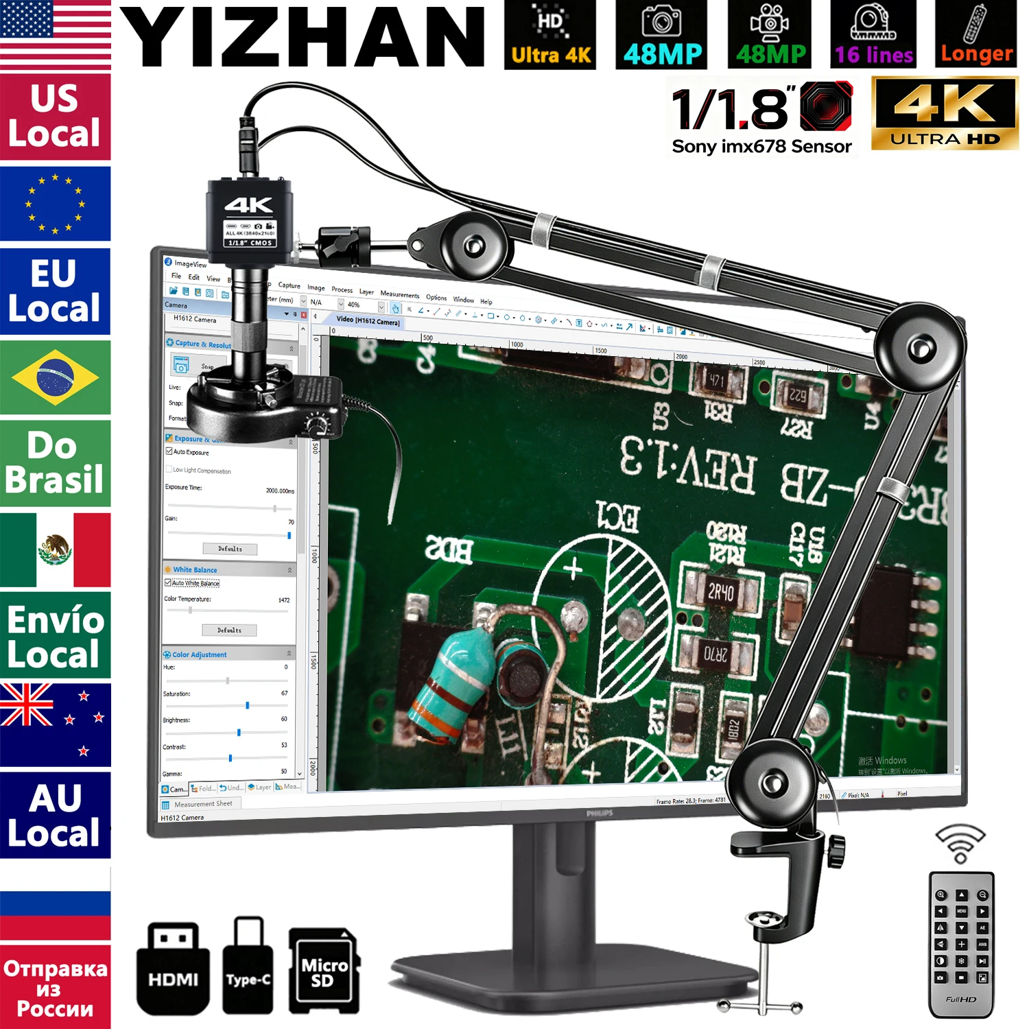 KUAIQU 4K Digital Microscope With Software, 1/1.8in IMX678 Sensor, 150X Electronic Microscope For Soldering, Reinforced Bracket