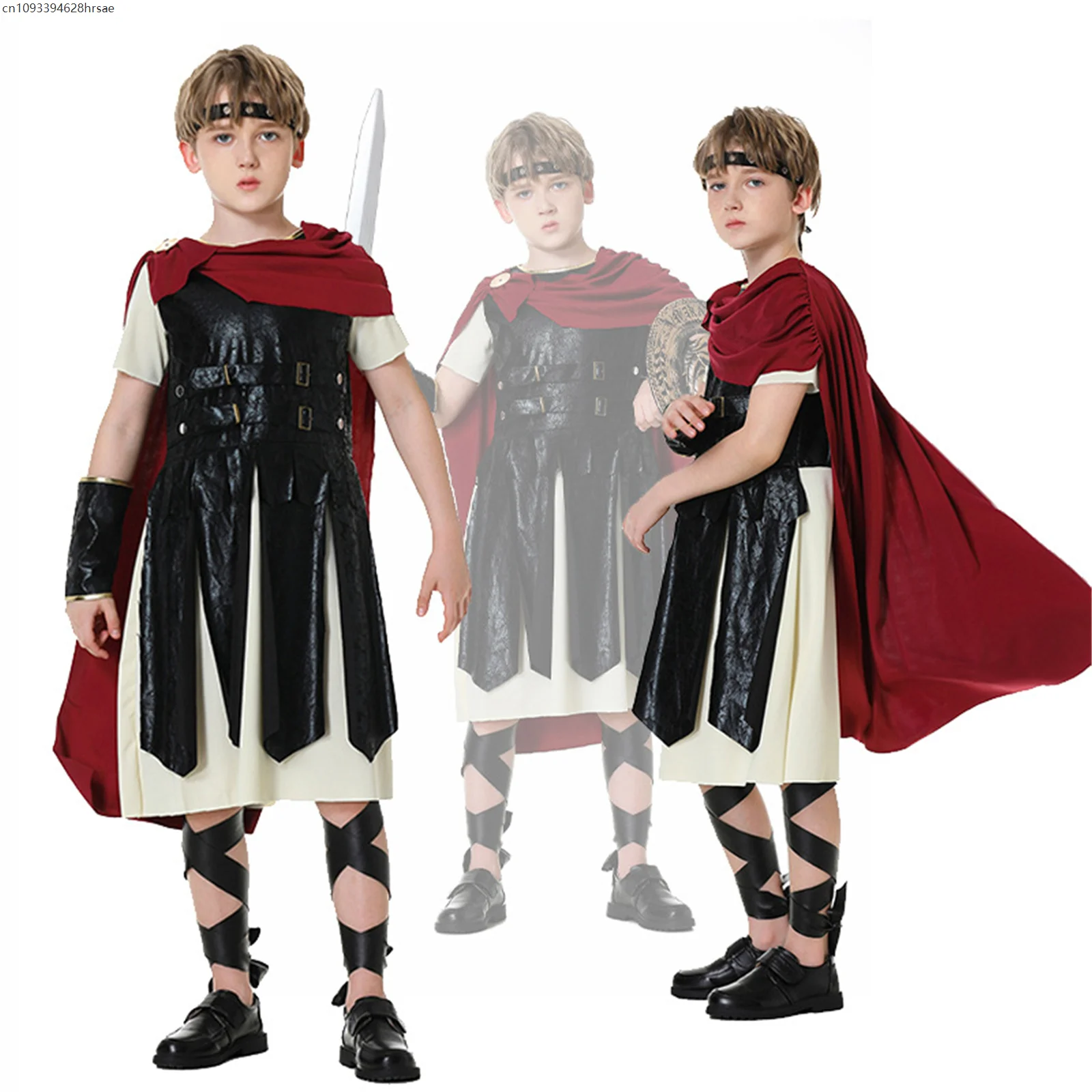 

Kids Ancient Greece Roman Spartan Warrior Soldier Gladiator Medieval Knight Costumes for Boys Girls Halloween Party Outfit Child