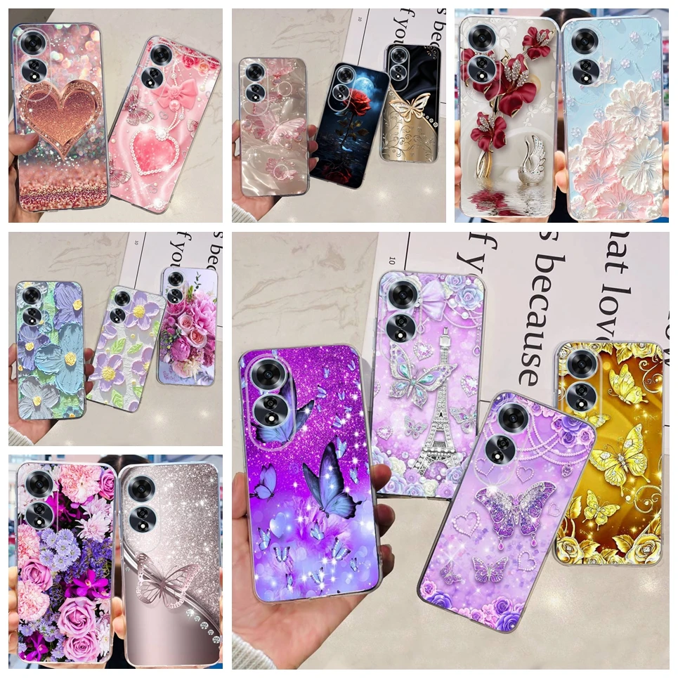 For Oppo A60 / CPH2631 Back Cover Butterfly Rose Flower Luxury Girly Phone Case On OppoA60 Clear Soft TPU Clear Silicone Capa