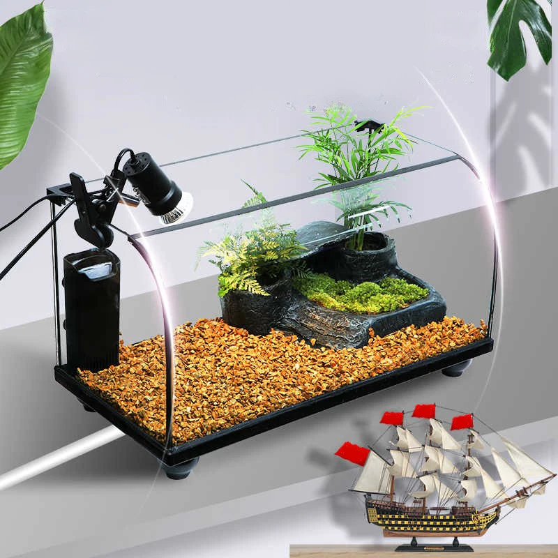 Household Circular Turtle Survival Glass Material Transparent Tank Small Turtle Water Tank Ecological Box