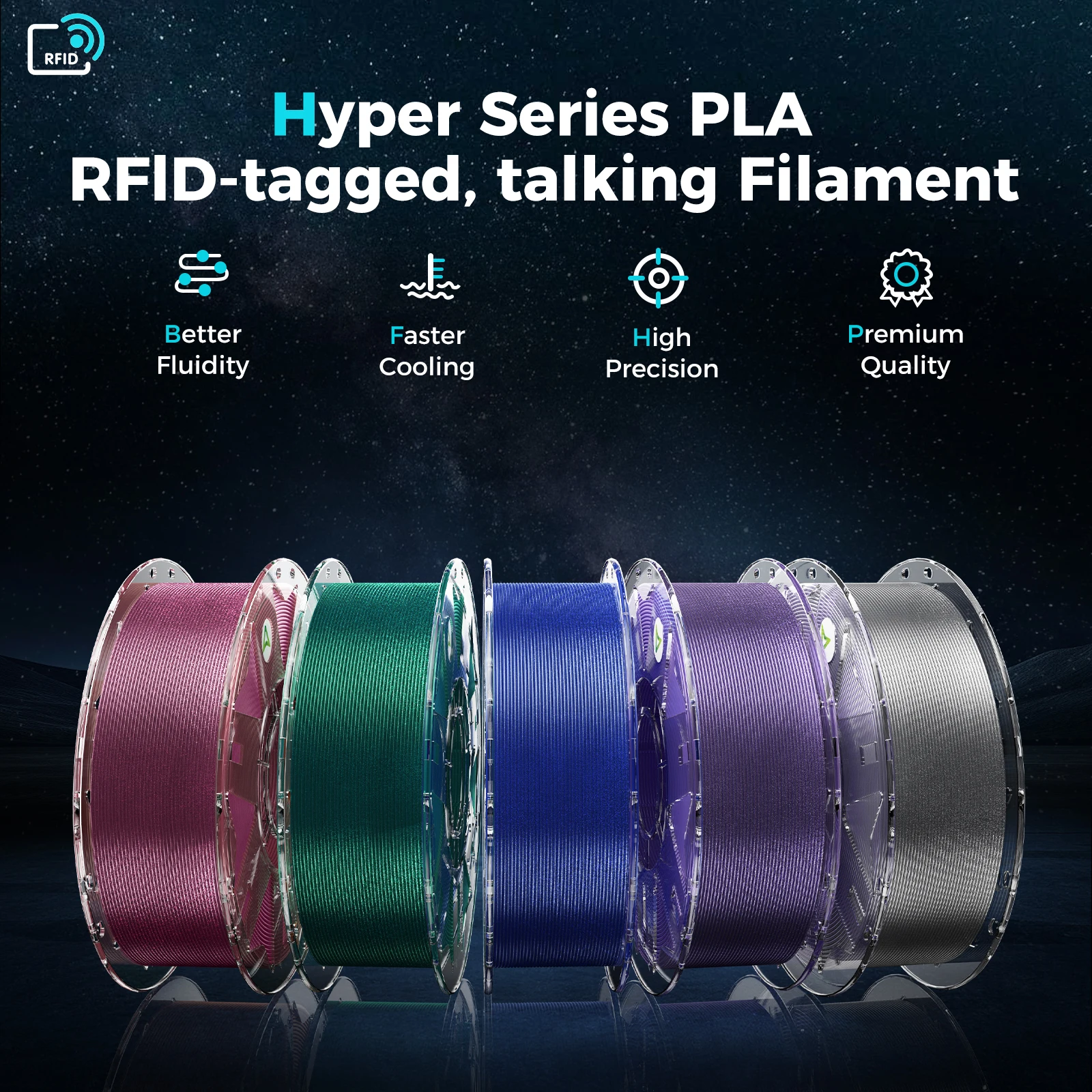 

Original Creality Hyper PLA RFID Stardust Filament Multicolor Hyper PLA Starry 3D Filament 1KG 1.75mm for Most FDM 3D Printers