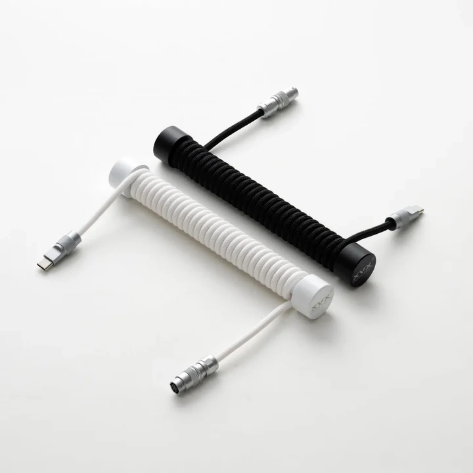 XVX Pro V2 Push-Pull Aviator Coiled USB-C Keyboard Cable, 5-Pin 1.8m, Black/White
