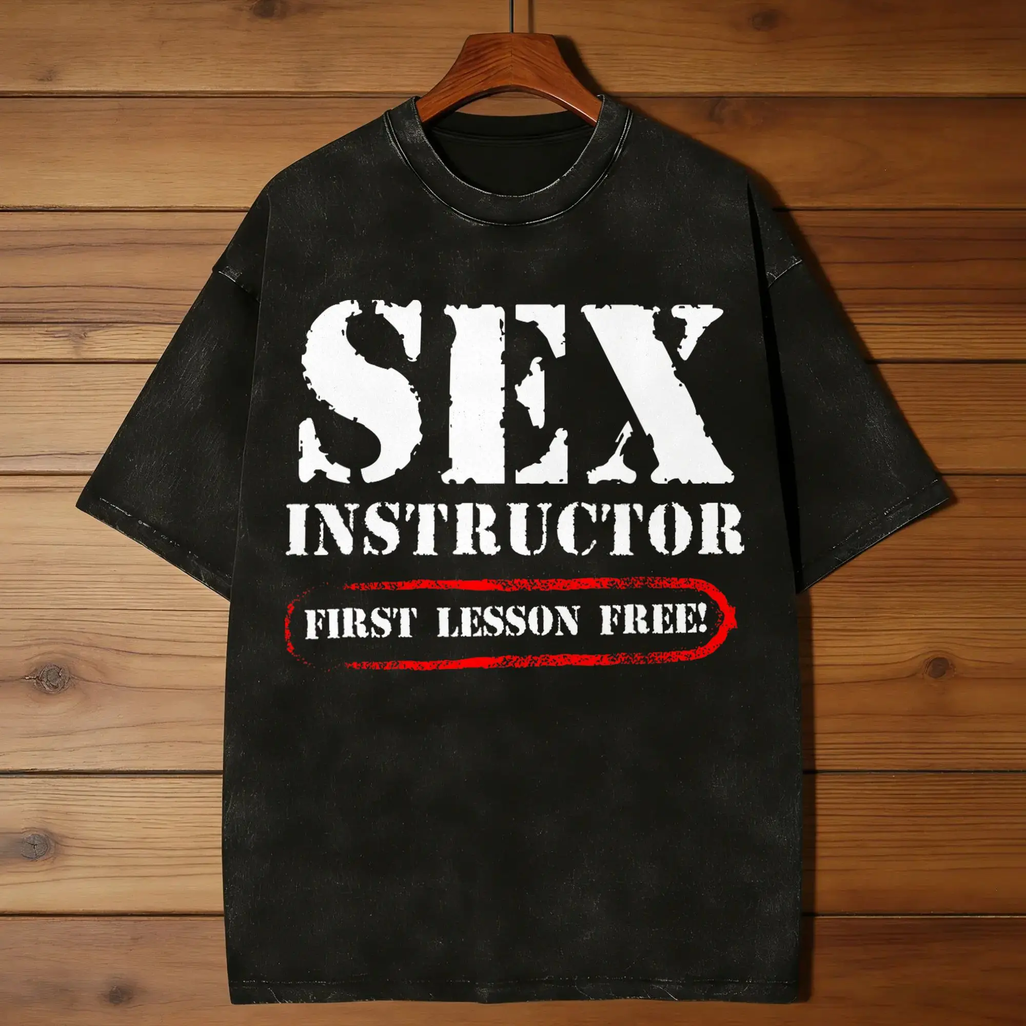 Men Sex Instructor First Lesson Free  T Shirts  Top Tees Beach Streetwear Short Sleeve T Shirt O-Neck Harajuku Design Tshirt