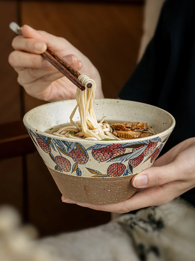 Cuenco de ramen retro japonés de 6 pulgadas, cuenco de sopa de fideos Donburi de gres con base con patas, juego de cuencos de sopa de arroz y miso hechos a mano gruesos