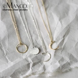 e-Manco korean style chain chocker necklace women moon pendant stainless steel necklace for women fashion jewelry