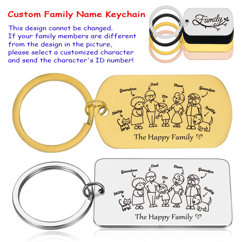 

Custom Family Name Keychain Engraving Stainless Steel Personalized Grandpa Grandma Mom Dad Keyring Key Chain Ring Holder Gifts