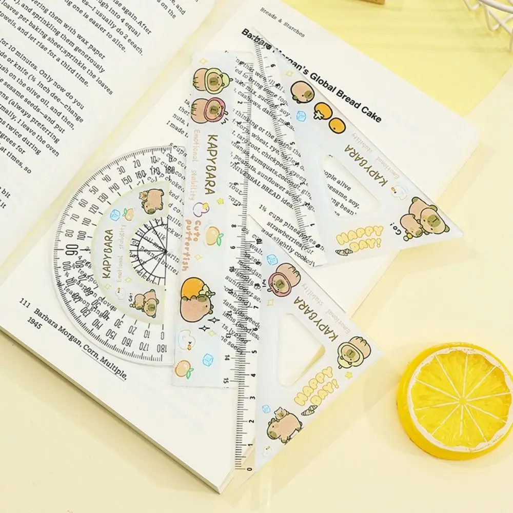 4pcs/set Creative Acrylic Capybara Set of Rulers Office Supplies Cute Cartoon Straight Ruler Drawing Tools Soft Ruler Set Cute