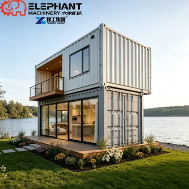 Container House Modular Two-Floor Residence, Full Floor-to-Ceiling Glass Cabin With Balcony For Outdoor Camping & Vacation