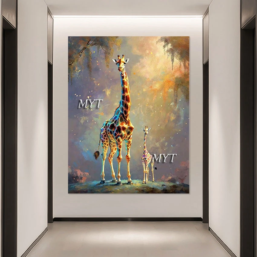 

Canvas Abstract No Framed Picture Art Gallery Showpiece，High Quality Acrylic Decorative Oil Paintings,Giraffes In The Forest