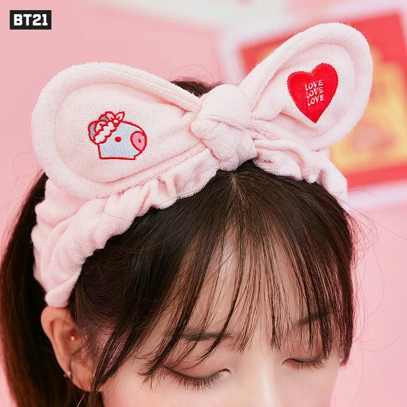 Line Friends Kawaii Bt21 Plush Headband Anime Koya Mang Cooky Girls Cartoon Plushie Love Hairbands Washing Face Hair Accessories