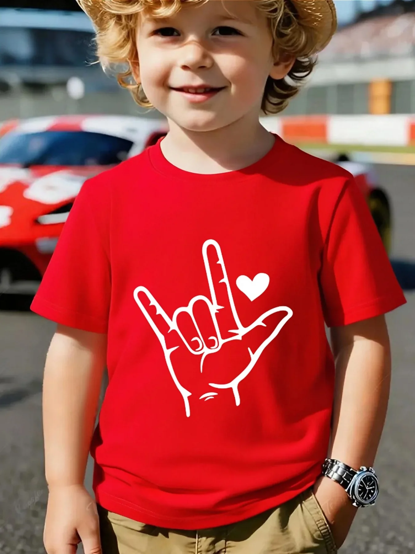 I Love You Hand Sign Heart Family Matching T Shirt Boys Girls Short Sleeve Summer Crew Neck Parent Child Simple Casual Tops