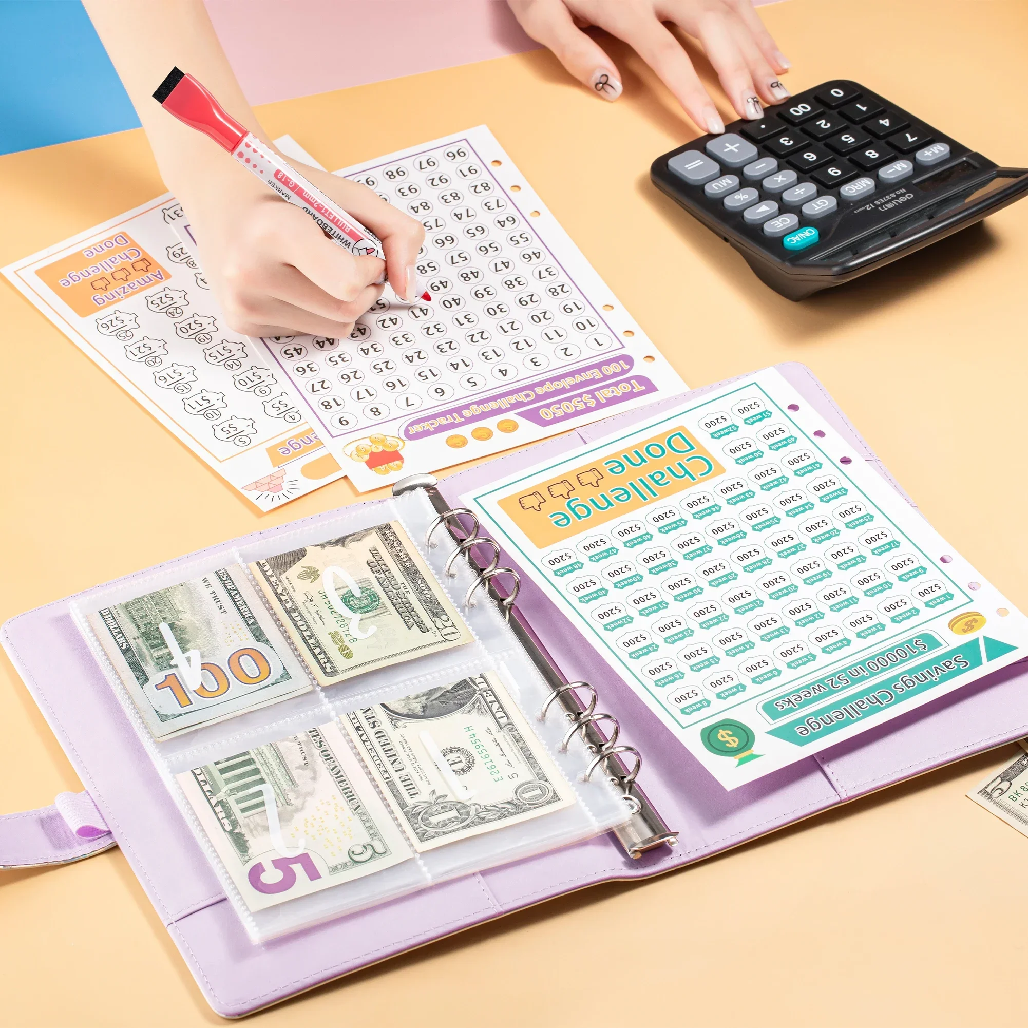 Savings Challenges 100 Envelope Challenge Laser Binder Easy and Fun Way To Save $5,050 Binder with Cash Envelopes