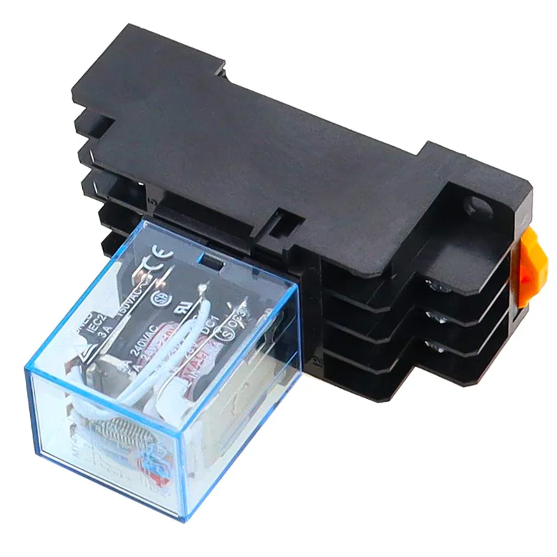 10Set MY4N DC12V AC12V DC24V AC24V Coil 5A 4NO 4NC LED Indicator Power Relay DIN Rail 14 Pin time relay with socket base