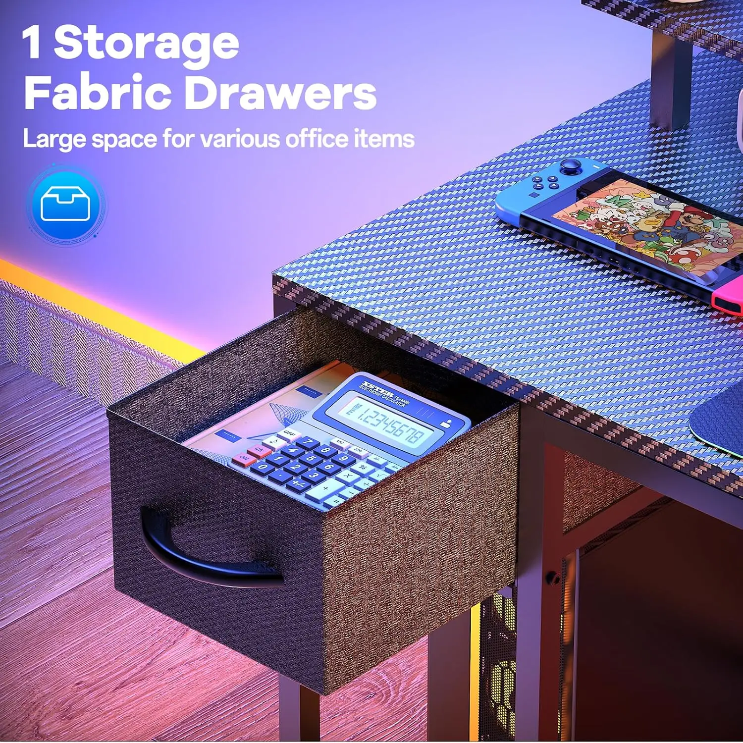 47 inch Gaming Desk with USB Charging Ports and LED Light, Reversible L Shaped Desk, L Shaped Desk with Hook & Monitor Stand