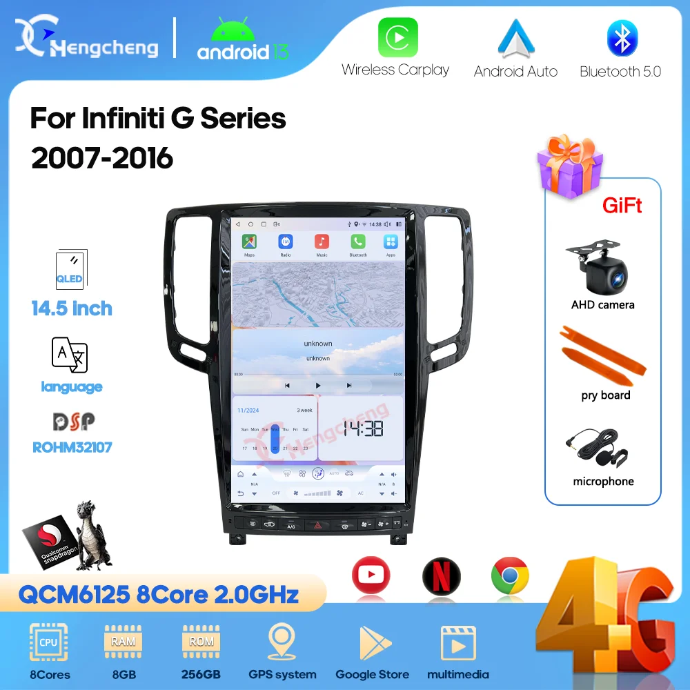 

14.5 For Infiniti G Series 2007-2016 Car Multimedia Video Player GPS Navigation Radio Auto Android13 8Core Carplay 4G 360 camera