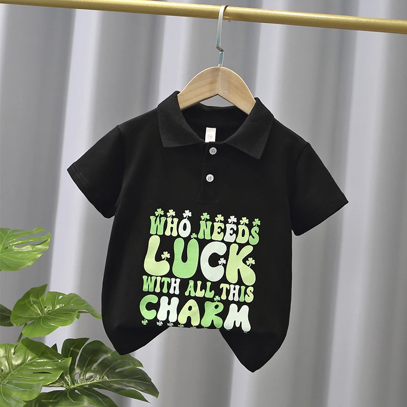 Boys' new summer children's short-sleeved T-shirt baby lapel POLO shirt cotton shirt half-sleeved T-shirt black