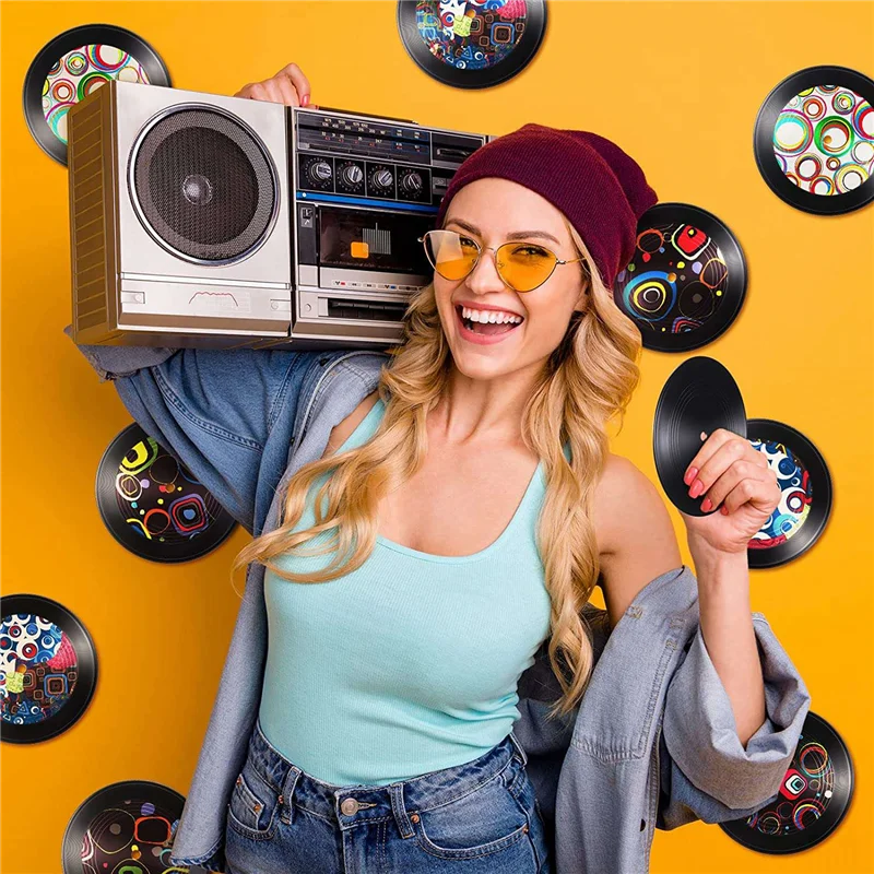 سجلات الفينيل الفارغة 7 بوصة CD لديكور الغرفة CD جدار ديكور الفينيل سجلات ديكور سجلات وهمية سوداء ديكور (12 قطعة)