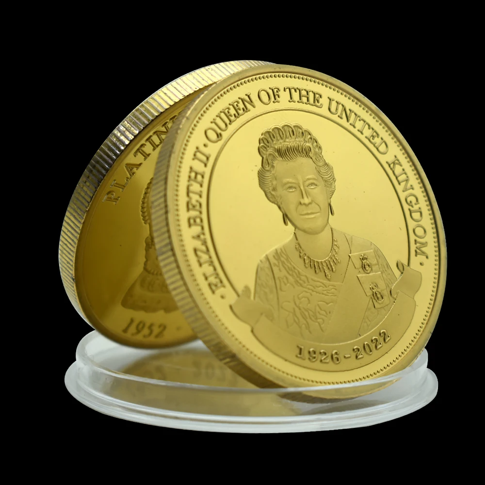 Gold Queen Elizabeth II Platinum Jubilee Commemorative Coin 70th Anniversary 1952-2022 Souvenir Metal Medal Badge Fan Gift