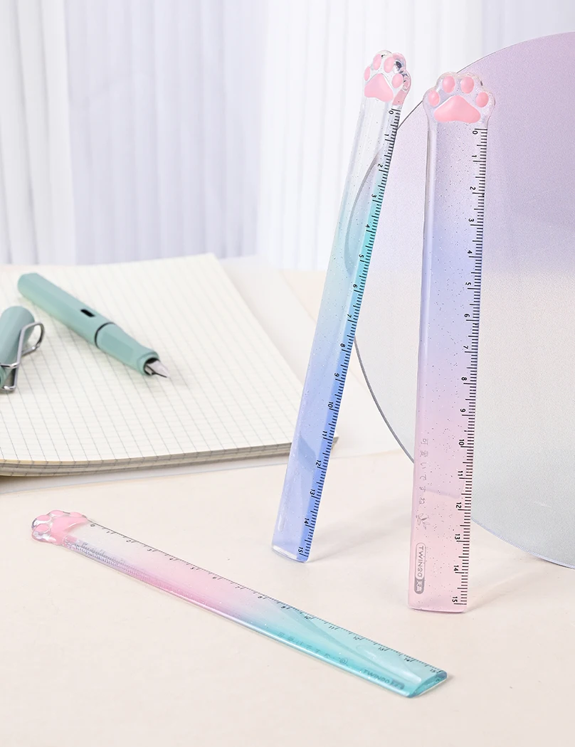 Gradient Color Cat Paw Ruler School Supplies Kawaii Stationery Transparent 15cm Drawing Tool Cute Stationery Regla Student Rule