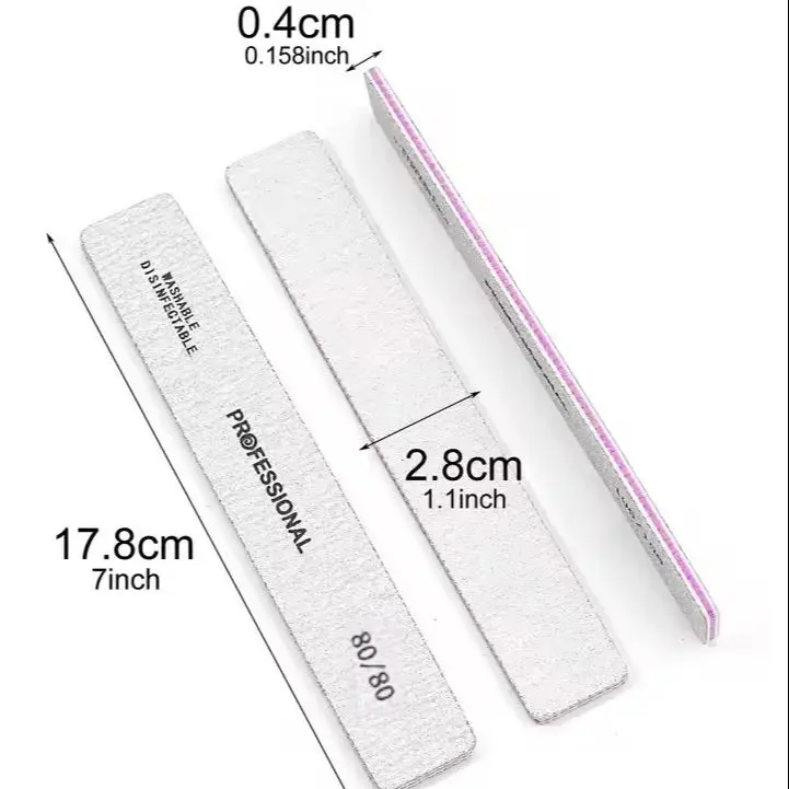 전문가용 직사각형 네일 파일 80/80 제브라 그레이 사각 네일 파일 네일 케어 버퍼 도구