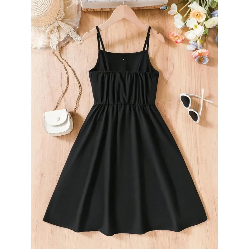 Girls Strapless Hepburn Style Slim Fit Dress Casual Fashionable Comfortable Daily Wear