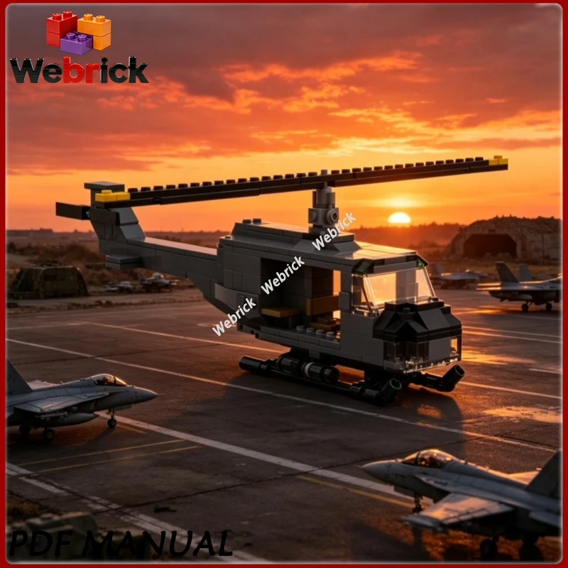 

MOCVintage Military Huey Helicopter Building Block Set, Helicopter Model, DIY Assembly Blocks, Adult Collectible Display Gift