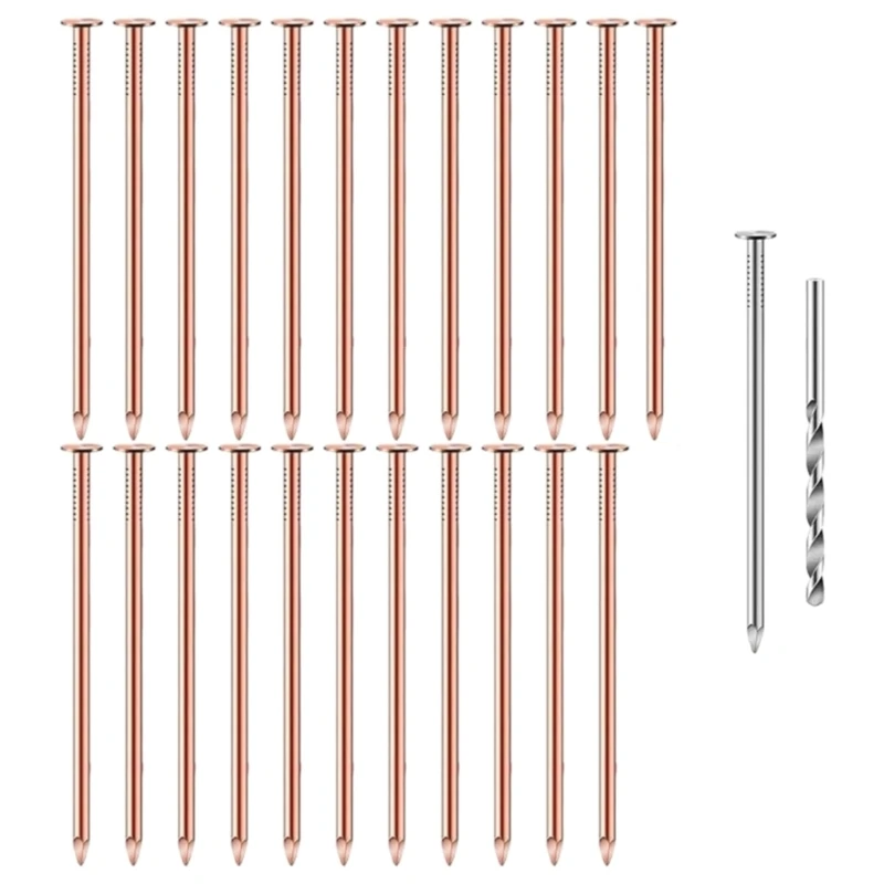 25Pcs Copper Nails Tree Stump Killers Stump Removal Spikes with 1 Steel Nails 1 Drill Bit Nails for Slating Roofing