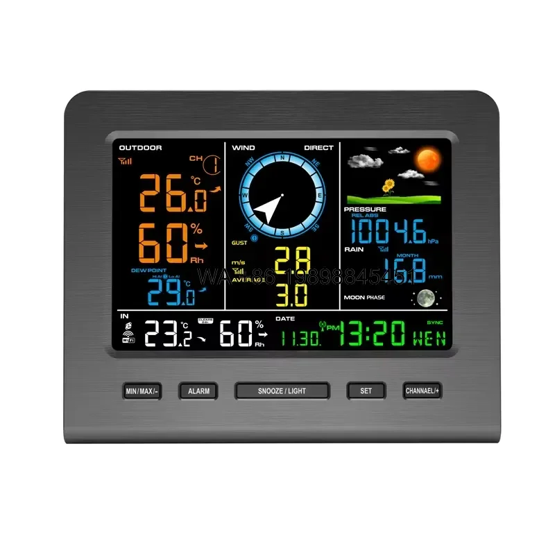 Wmwmnu Factory Hot Greenhouse WiFi Weather Station with Outdoor Rain Gauge Wind Vane Thermo Hygrometer Sensors