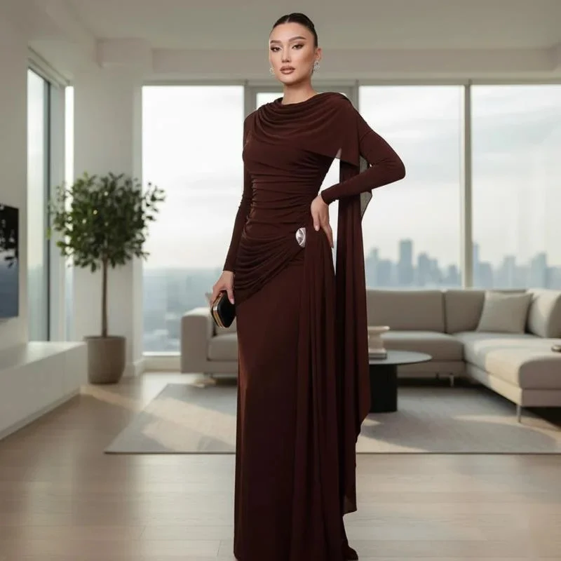 

Шикарное женское сексуальное облегающее платье с длинными рукавами и драпировкой на талии и рюшами Элегантное однотонное осенне-зимнее облегающее вечернее платье