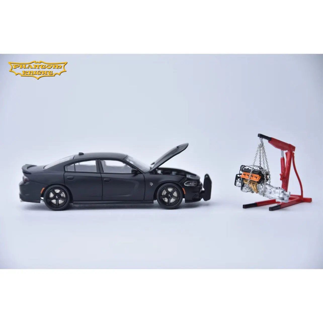 Phantom Knight PK 1:64 Dodge Charger SRT Hellcat Negro Mate, Modelo de Auto Fundido a Presión